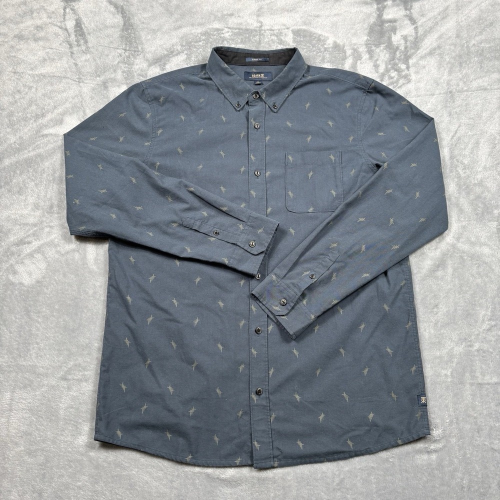 Roark Classic Fit Scholar Long Sleeve Shirt Blue Geometric AOP Mens Large Preppy